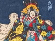 【真作】版画　木版画　交楽　江戸美人画　歌舞伎浮世絵　美人と役者図　X83