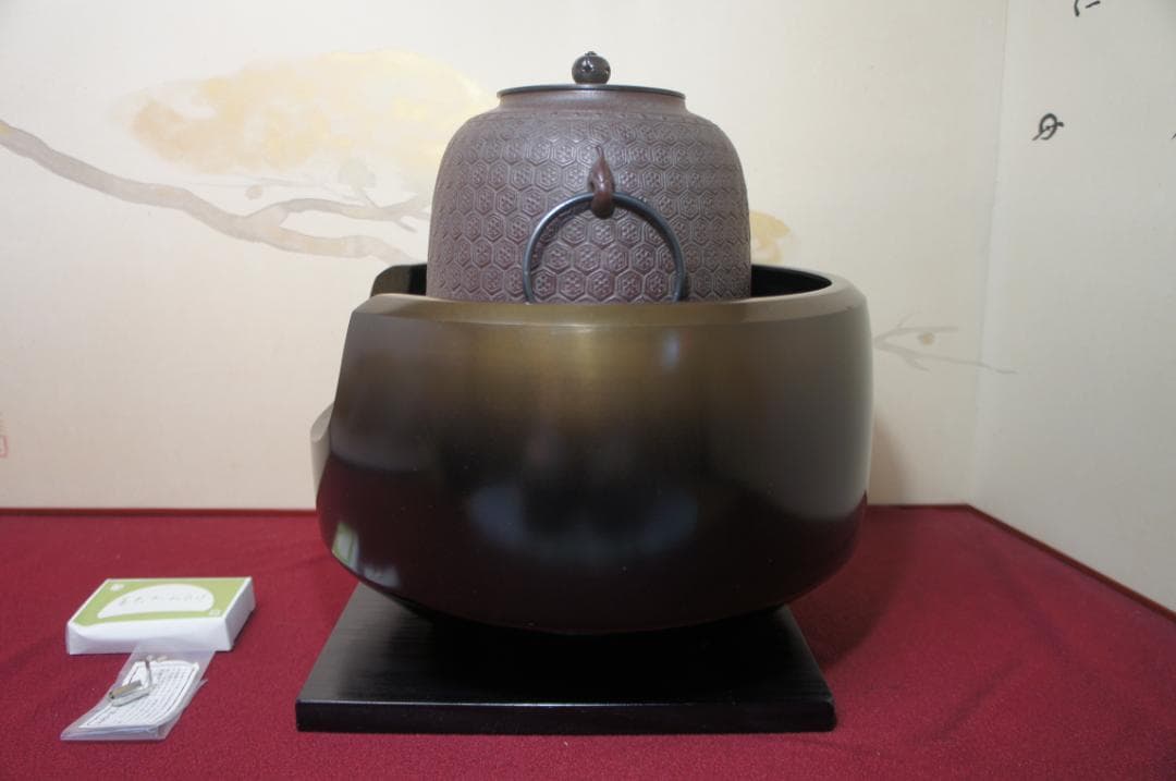 ☆唐銅面取風炉 在銘 棗釜 釜環 電熱器 他フルセット送料込み