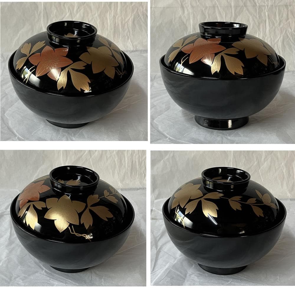 F1403 輪島塗 鉄仙蒔絵 吸物椀 五客 共箱 木製 漆器 懐石道具