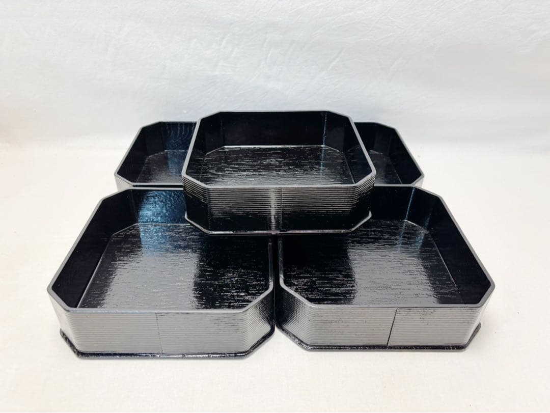 ほぼ未使用 懐石道具 木製柿合塗 5段縁高重 茶懐石 利休好写 お正月 紙箱