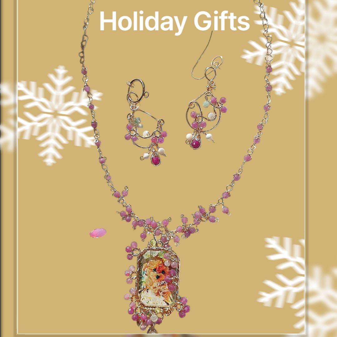 14kgf AAAうちの子 写真ネームオーダー ルビー　ピンクオパールネックレス