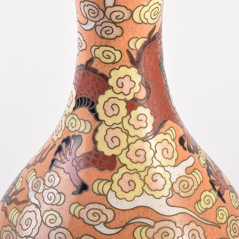 中国　景泰藍　古七宝琺瑯彩　雲竜文　蕾口瓶　共箱　D　R7822