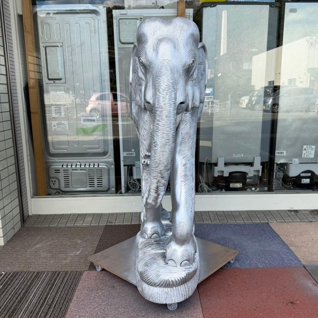 【特大サイズ‼️】木彫り 象の置き物 置物 インテリア オブジェ シルバーカラー
