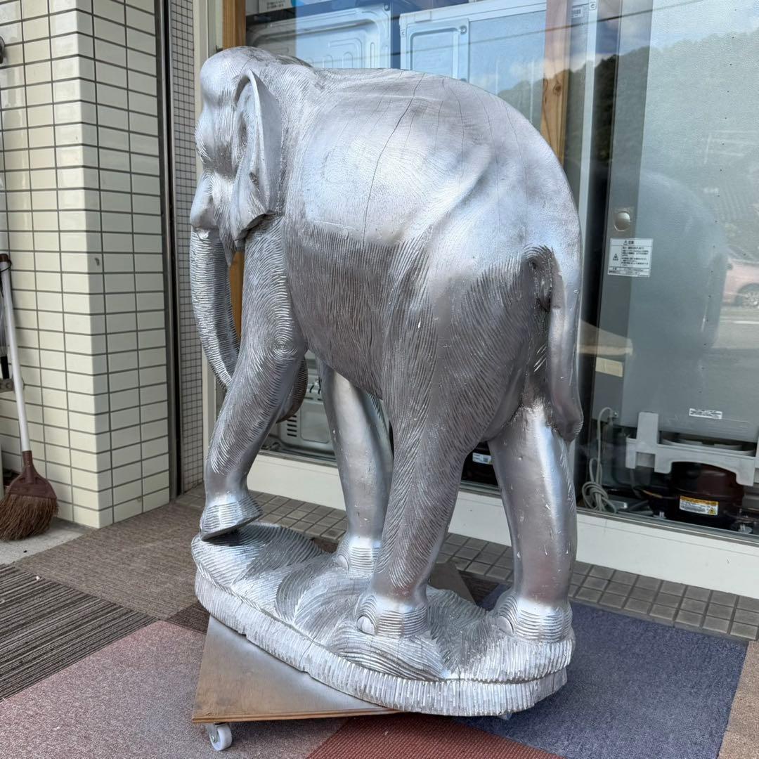 【特大サイズ‼️】木彫り 象の置き物 置物 インテリア オブジェ シルバーカラー