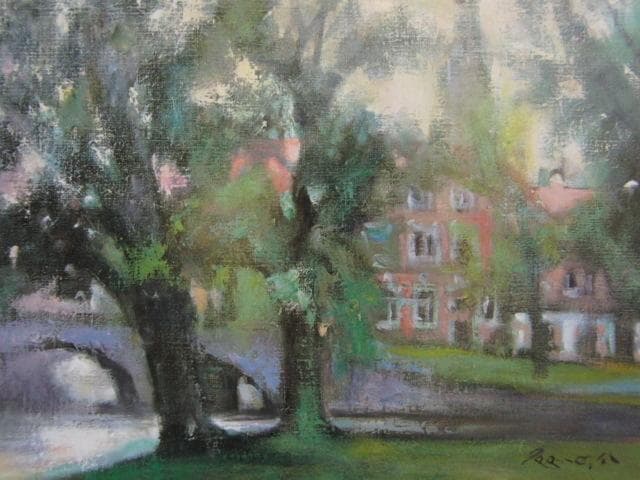 三宅輝夫、ブルージュ風景、希少画集画、新品高級額・額装付、状態良好