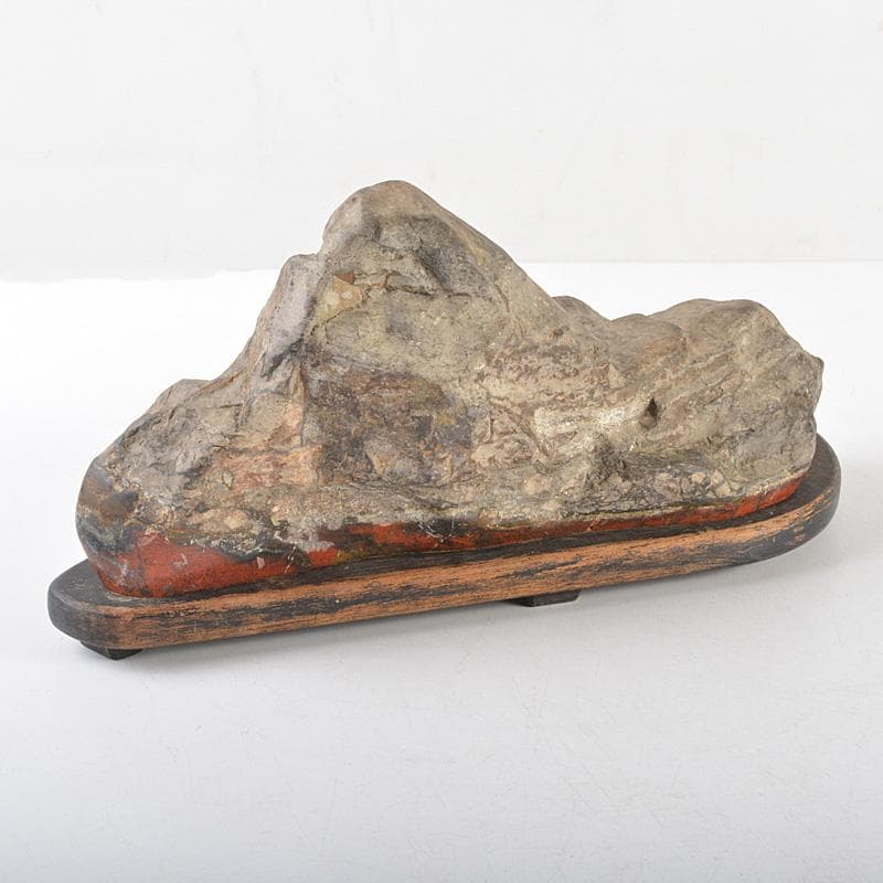 鑑賞石　天然石　赤石　置物　唐木台付　V　5493