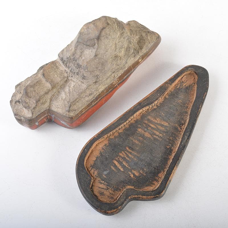 鑑賞石　天然石　赤石　置物　唐木台付　V　5493