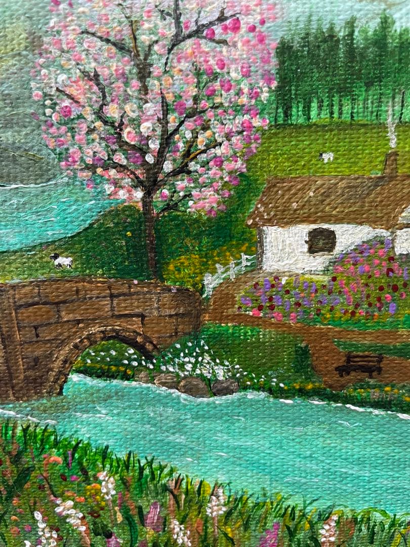 風景画 アクリル絵具 キャンバス  bridge sheep