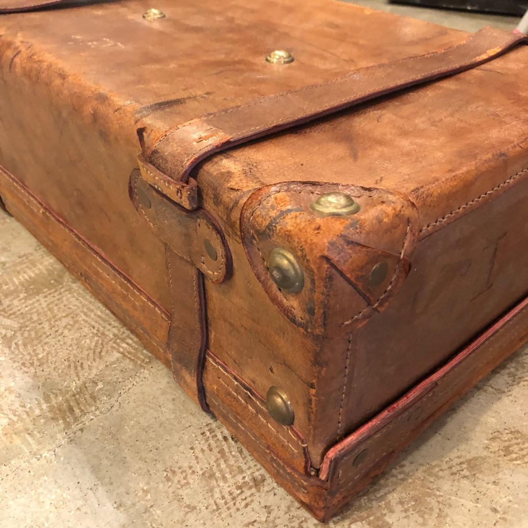 昭和レトロ　レザートランク　アンティークトランク　革製　レトロ雑貨　レザー雑貨
