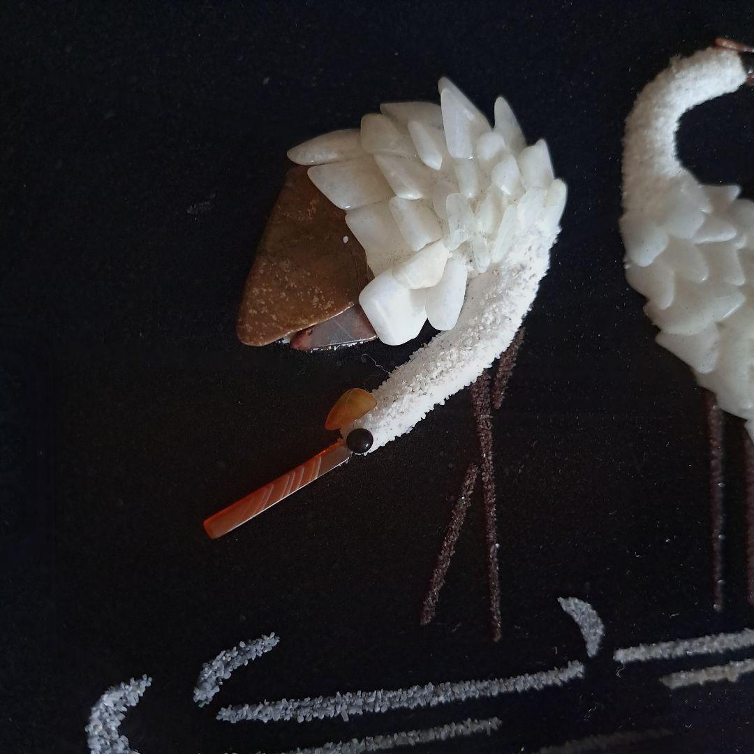 【伝統美術工芸】 貴石画 宝石画 夫婦鶴 縁起物 アンティーク フレーム付