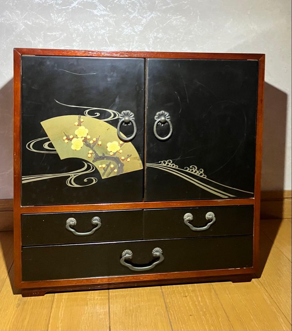 扇子模様の木製箪笥　時代箪笥　民芸箪笥　昭和レトロ　装飾金具　整理箪笥　桐箪笥