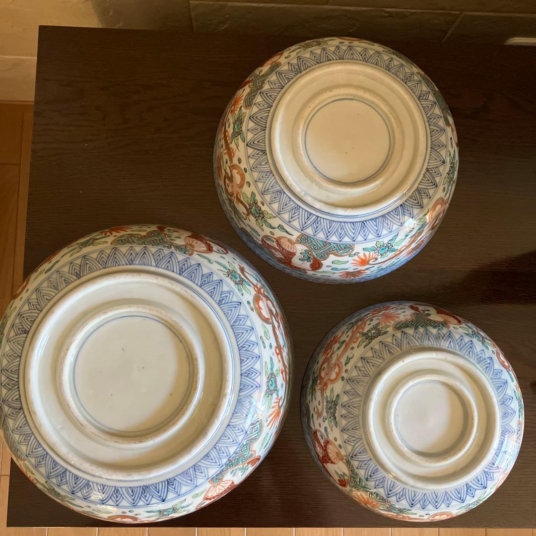 お値下げ 古伊万里 三つ組鉢 二重高台