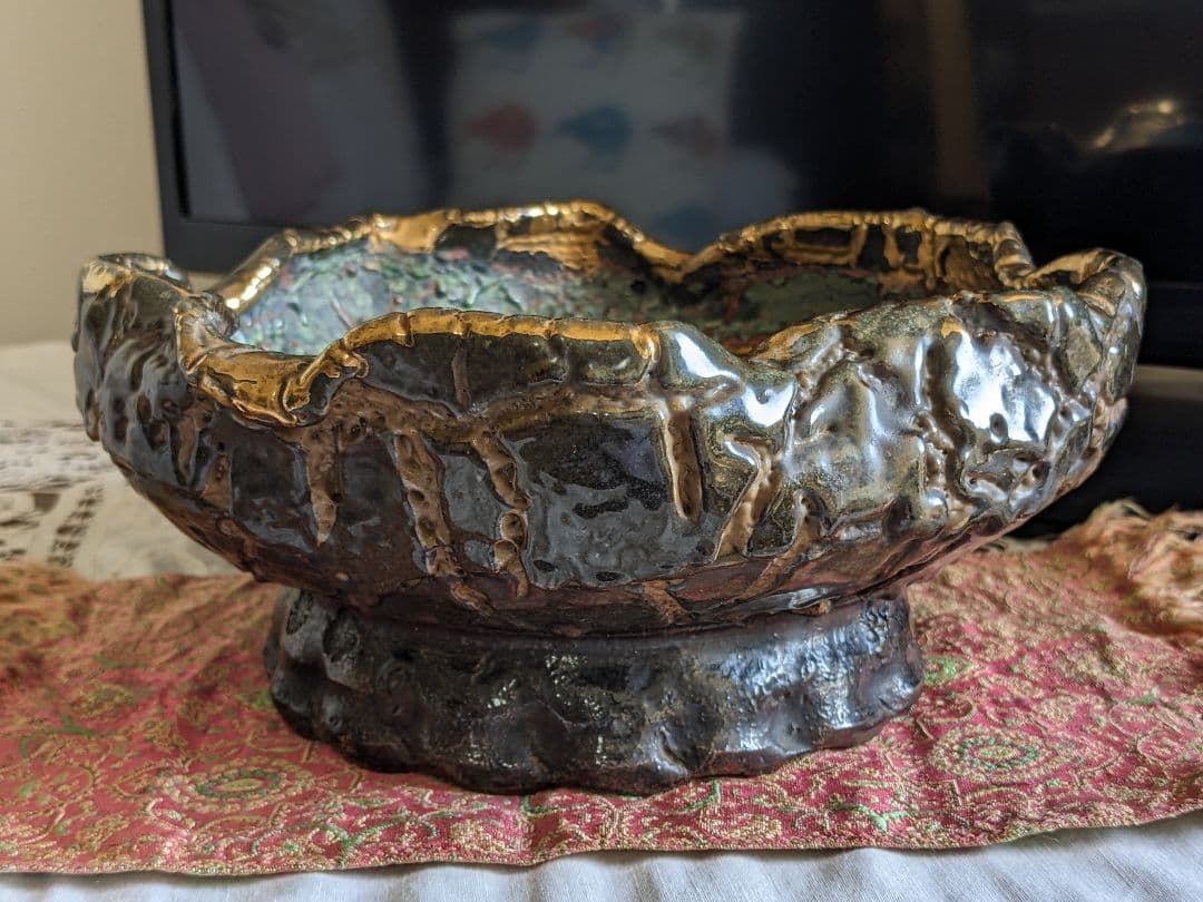 ⭐薩摩焼の絶品 美術工芸品 蛇蝎釉 どんこ釉 茶道具 菓子鉢 珍物 骨董品