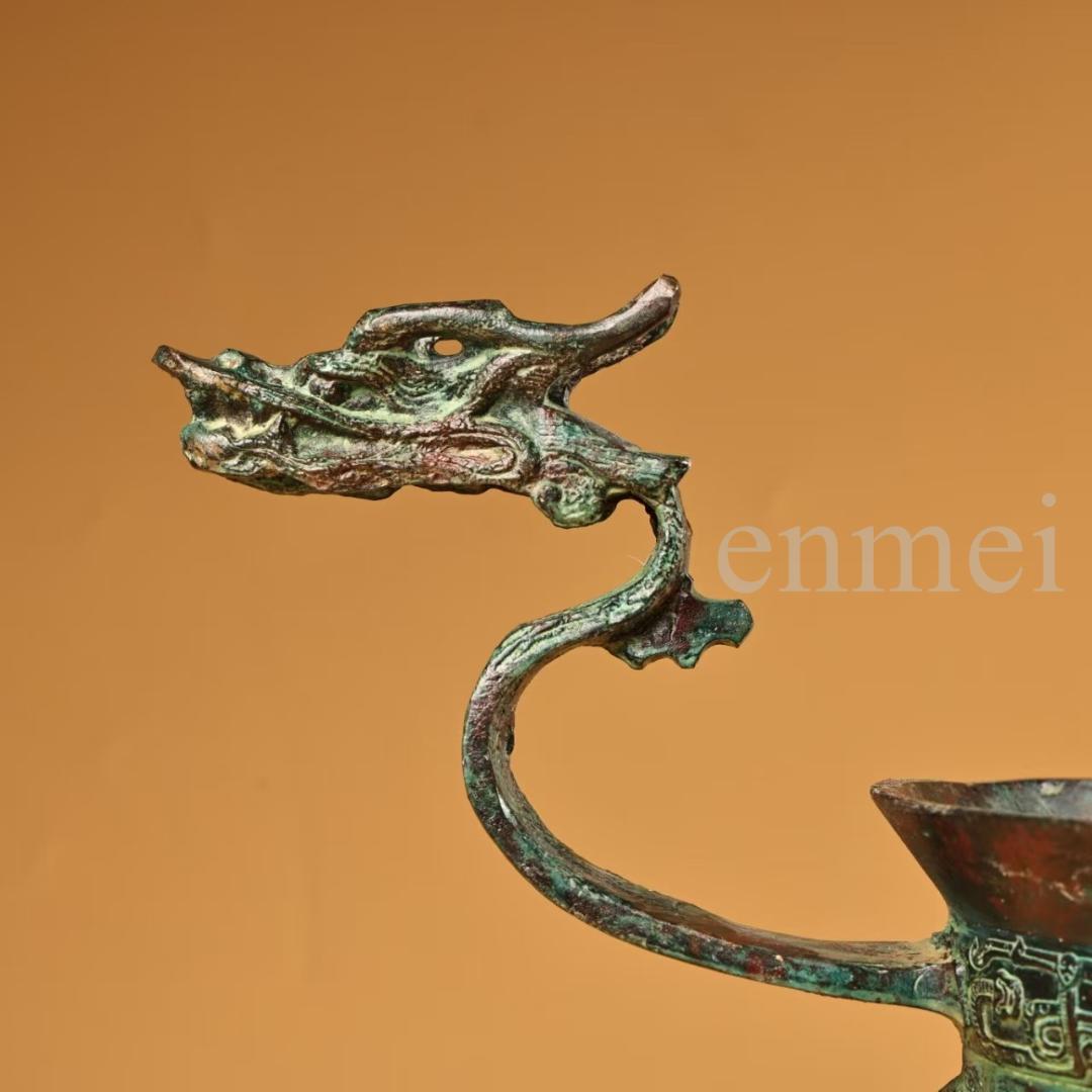 中国古美術・珍品旧藏・青銅器 龍頭杯 獣脚 中型 酒具・純銅製・置物・風水開運