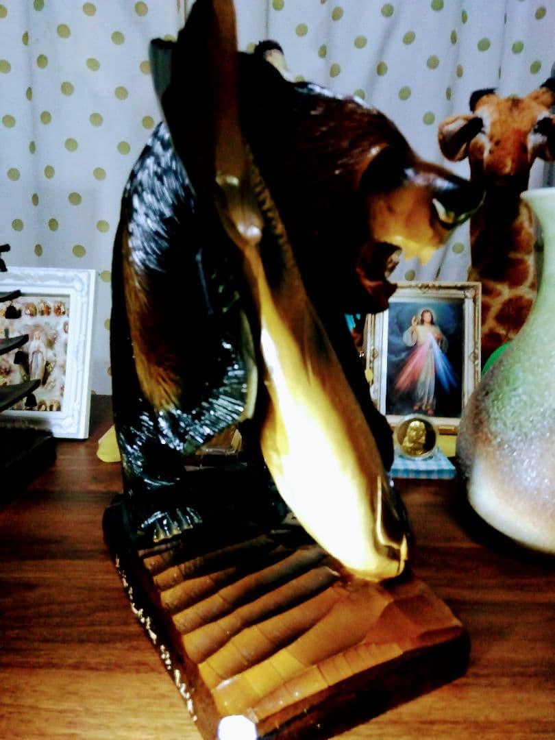 超綺麗＆超豪華.特大.木製クマと魚の彫刻 約2.86kg