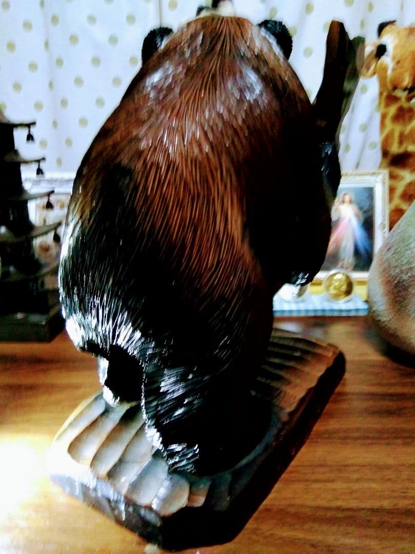 超綺麗＆超豪華.特大.木製クマと魚の彫刻 約2.86kg