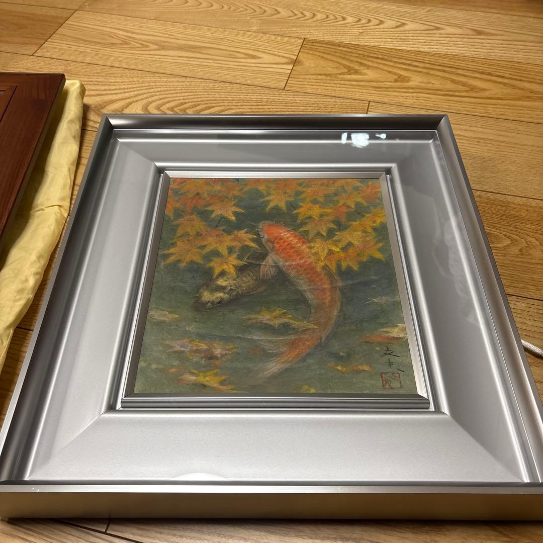 細川進レンゲ花と民家風景画　F6号油絵　絵画　油彩画