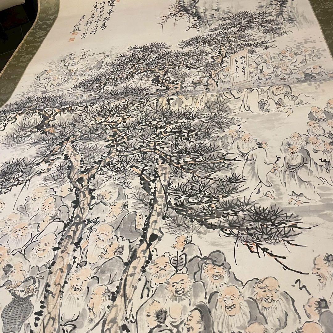 田能村直入（1814〜1907）巨大　掛軸　蓬莱祝寿 明治甲戌冬日　木箱あり