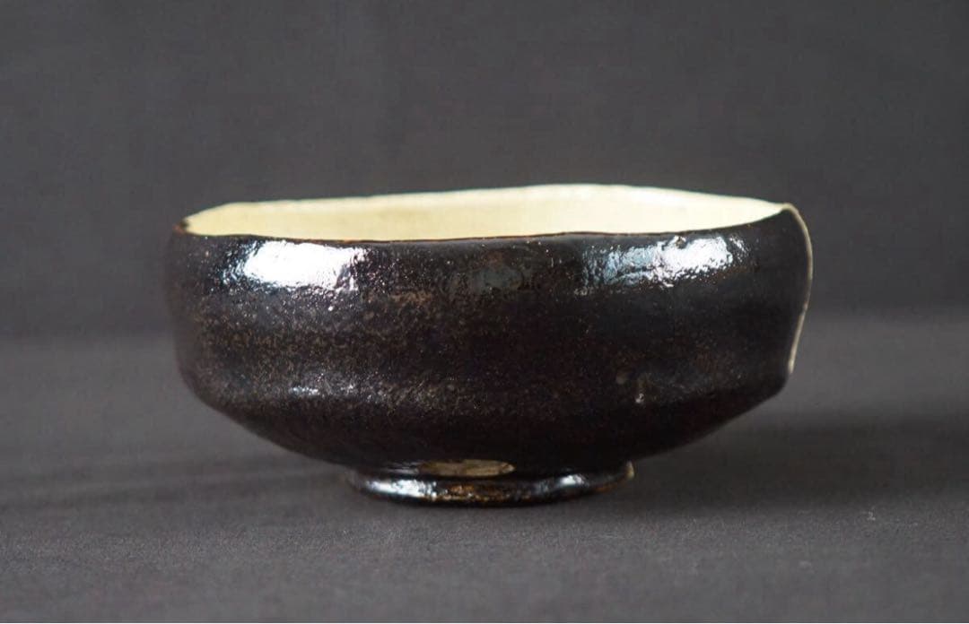 九代 大樋長左衛門 平掛分茶碗 『裏千家十四代淡々斎 宗室書付』共布 茶道具