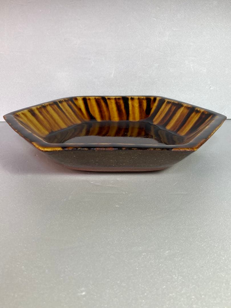 舩木研兒　鐵飴釉六角皿　舩木研児　布志名焼 角皿　民藝　船木研児