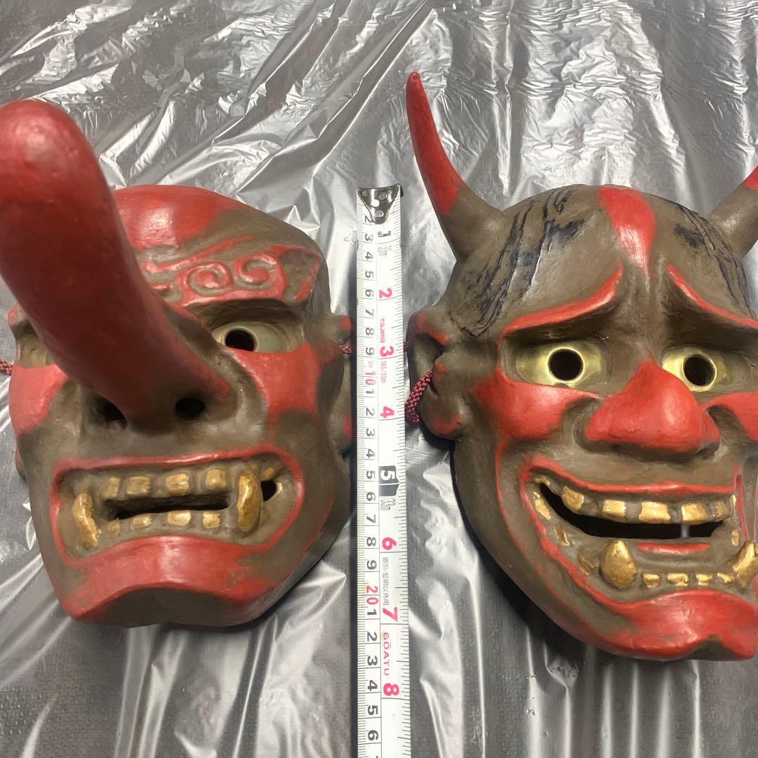 希少 美品 古い御面セット　鬼の面　天狗の面　般若 陶器 骨董品 日本伝統