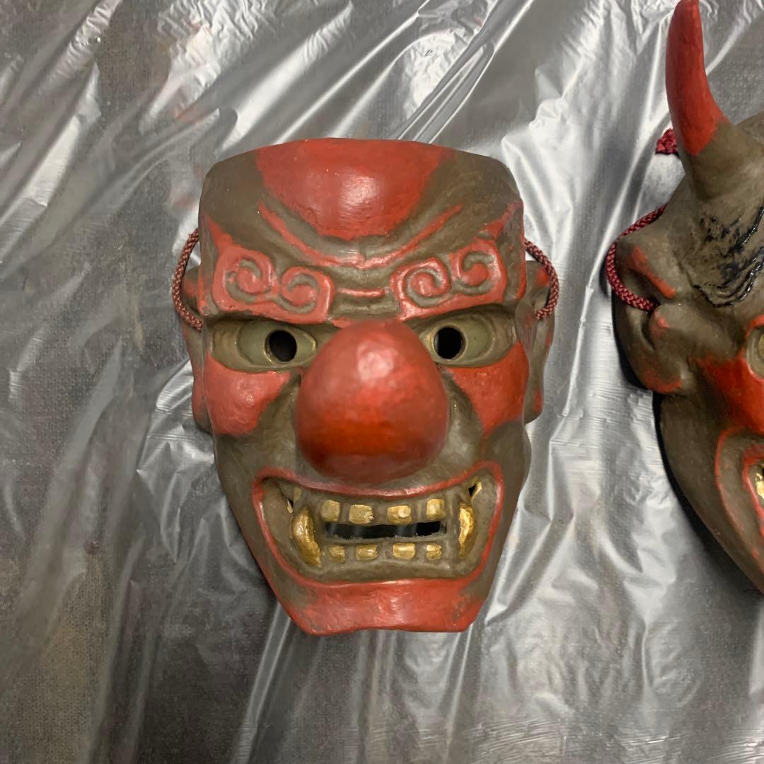 希少 美品 古い御面セット　鬼の面　天狗の面　般若 陶器 骨董品 日本伝統