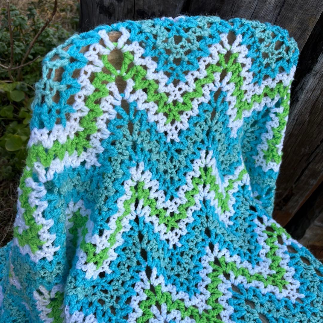 【USA vintage】グラニーブランケット ギザギザ ジグザグ アメリカ