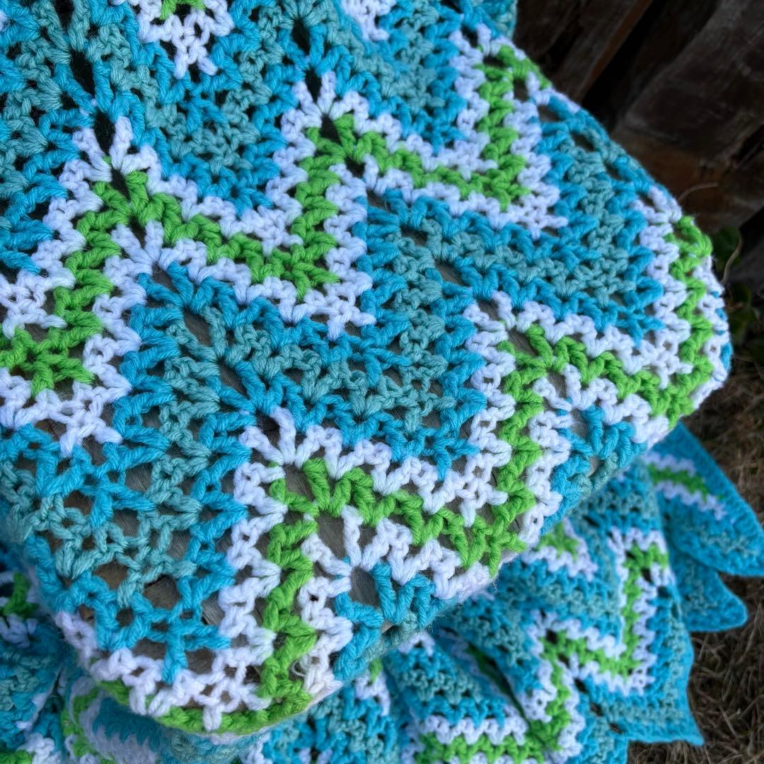 【USA vintage】グラニーブランケット ギザギザ ジグザグ アメリカ