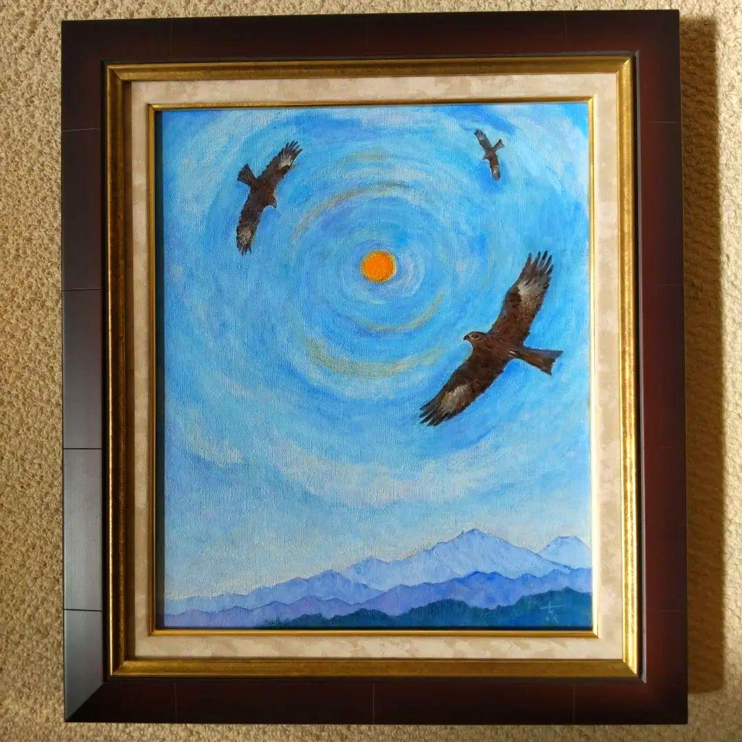 輪を描くトビの風景 油彩画・油絵