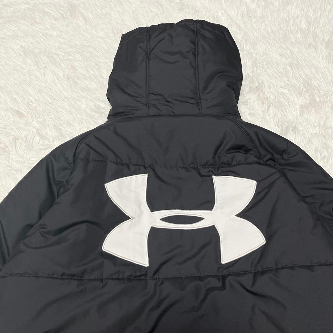 UNDER ARMOUR 刺繍ロゴ　ベンチコート　ロングダウン　黒　XL
