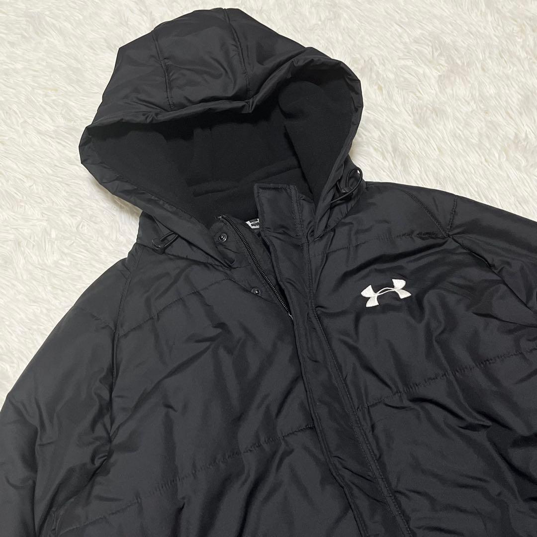 UNDER ARMOUR 刺繍ロゴ　ベンチコート　ロングダウン　黒　XL
