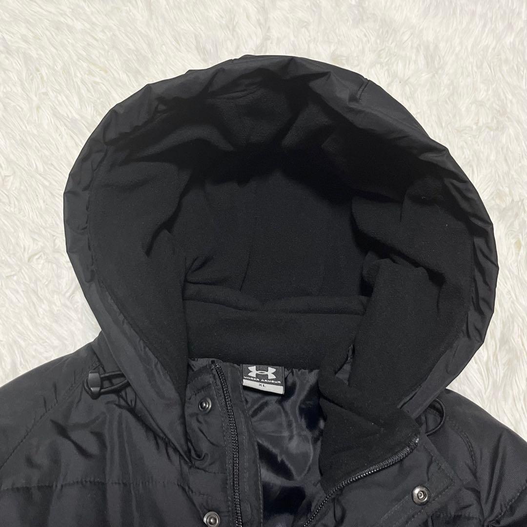UNDER ARMOUR 刺繍ロゴ　ベンチコート　ロングダウン　黒　XL