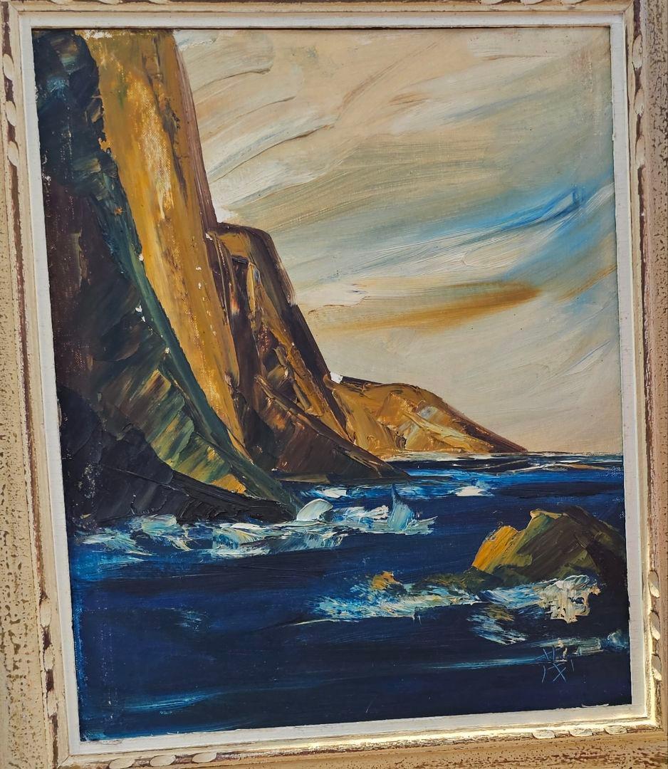 断崖風景　山本茂　油絵