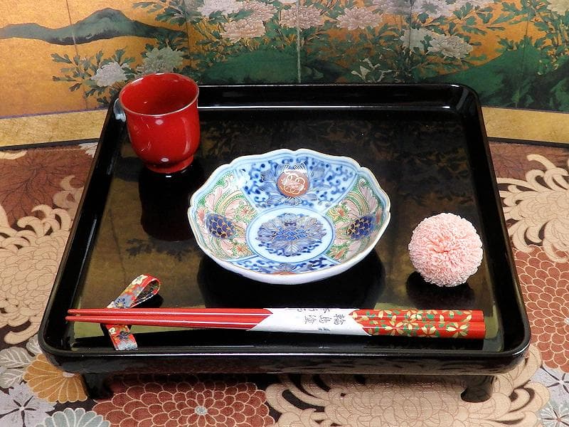 大聖寺伊万里　染錦　牡丹に唐草吉祥文の図　４寸皿　５枚　B178 AS-DAf