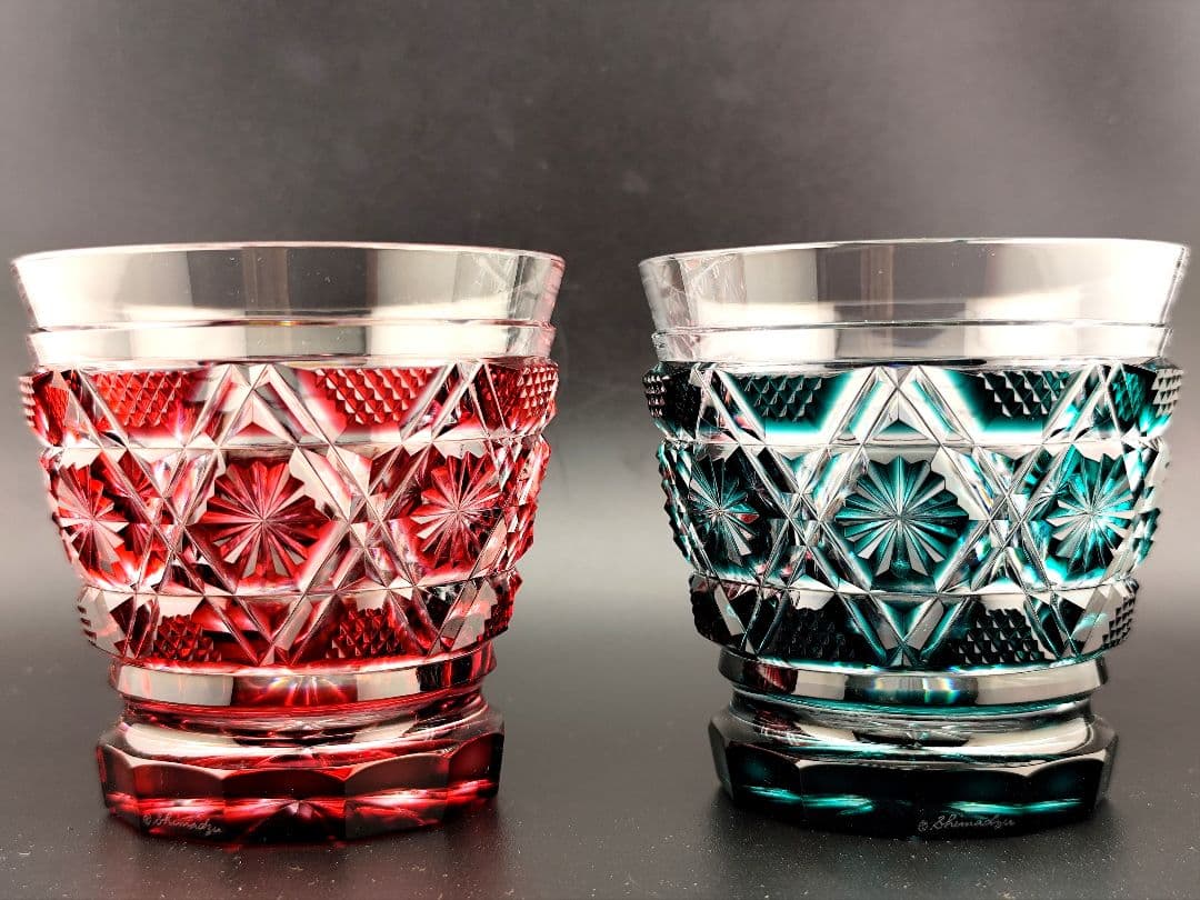 定価14万円超☆島津薩摩切子 焼酎オンザロック 2客（切子、江戸切子、薩摩切子）