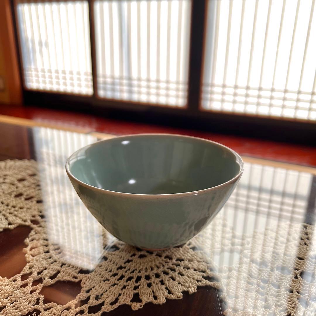 九谷焼 青磁 抹茶碗 茶碗 作家もの 堂前忠正 茶道具 共箱 共布