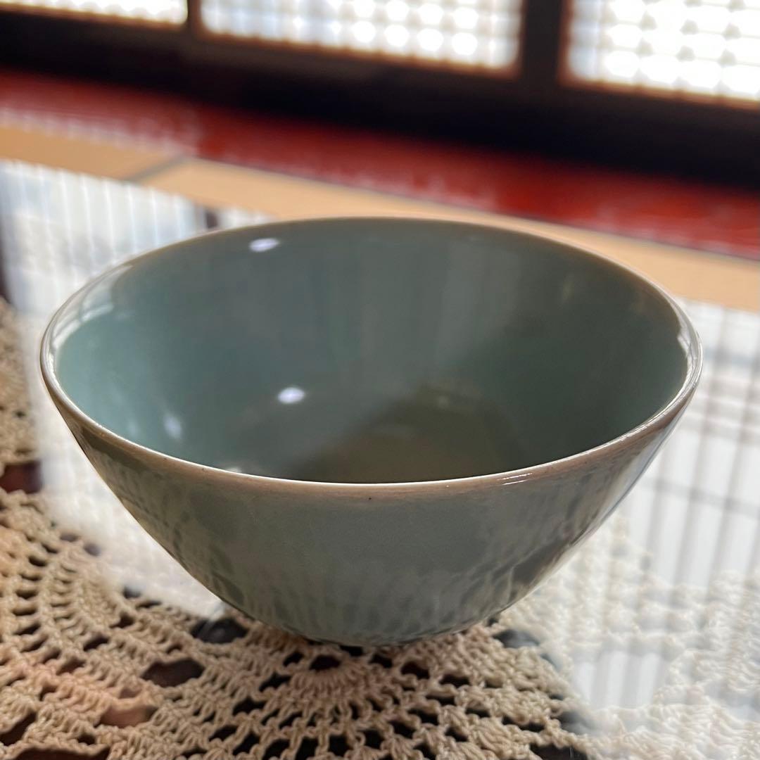 九谷焼 青磁 抹茶碗 茶碗 作家もの 堂前忠正 茶道具 共箱 共布