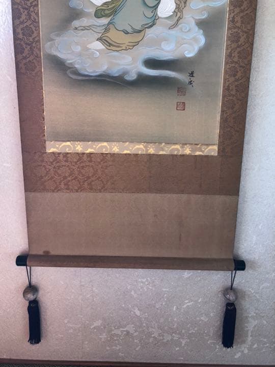 真筆 國井道成 雲上観音図       骨董 仏画 掛け軸