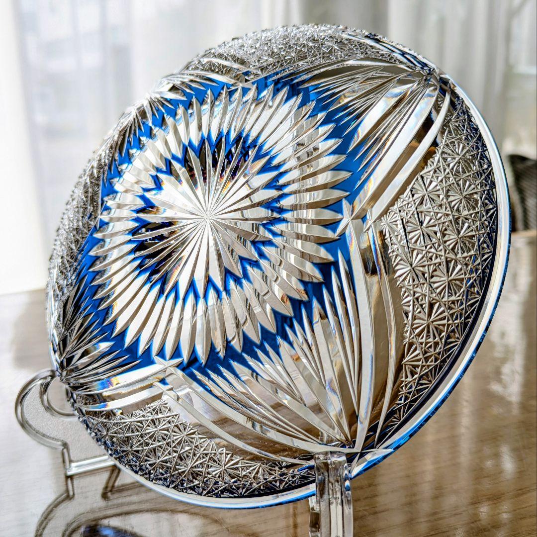 江戸切子　カガミクリスタル　飾り皿　 　 ෆ根本幸雄 作品ෆ 　【未使用・美品】