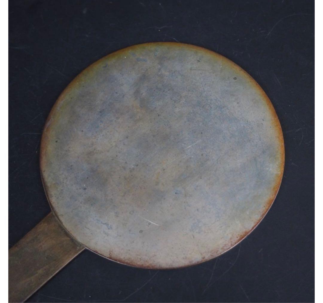 送料無料　　江戸前期 『藤原光政』銘　菊紋和鏡・古銅鏡・古銅円鏡　径10.3ｃｍ