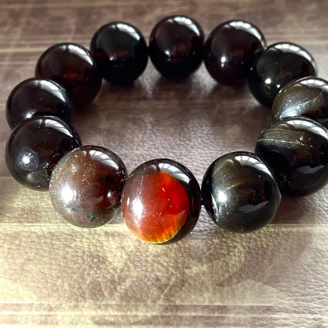 22mm 天然 琥珀 ブルー アンバー チェリー ブレスレット 高品質 アンバー