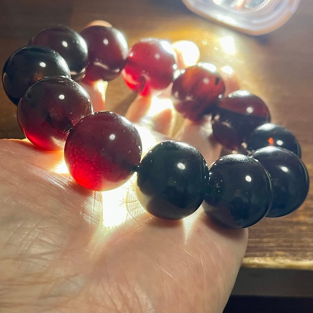 22mm 天然 琥珀 ブルー アンバー チェリー ブレスレット 高品質 アンバー