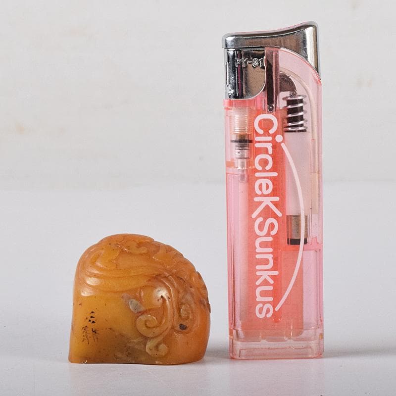 中国　篆刻　玉石田黄石彫刻　神獣刻　印材　置物　在銘　M　R8368