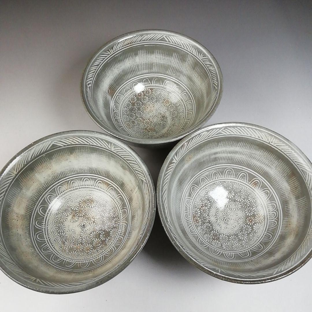 Ｔ９７４　数茶碗　十客　『花三島　数茶碗』『黒石窯　榊原勇一 作』　共箱　茶道具