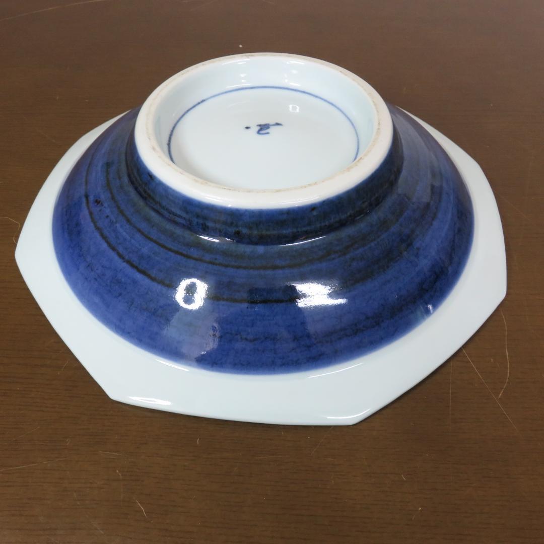 大皿 共箱 果物器 銘 ザクロ 染付 八角皿 鉢