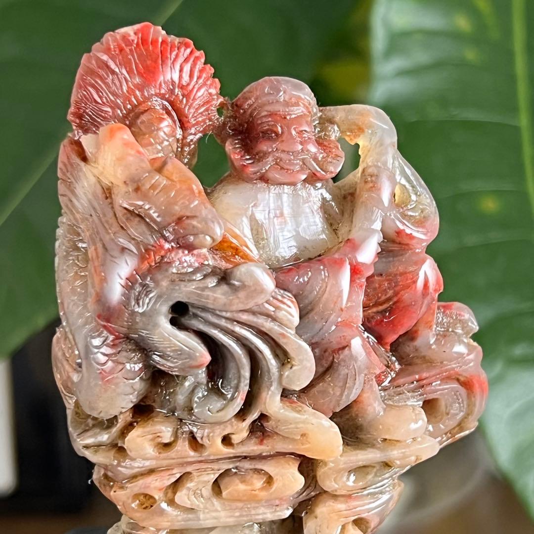 【巴林石】鶏血石龍と仙人像　巴林鶏血石