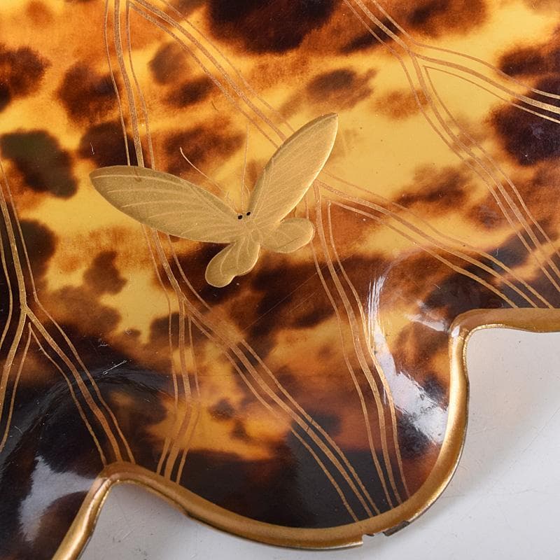 鼈甲製　金蒔絵　蝶文　輪花皿　菓子器　D　7592