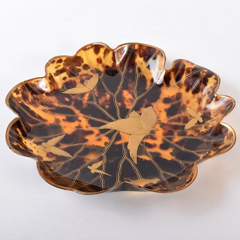 鼈甲製　金蒔絵　蝶文　輪花皿　菓子器　D　7592