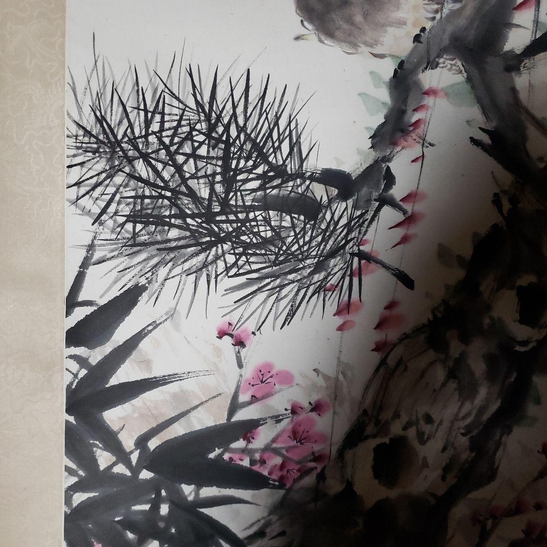 掛軸　鳥と松の絵