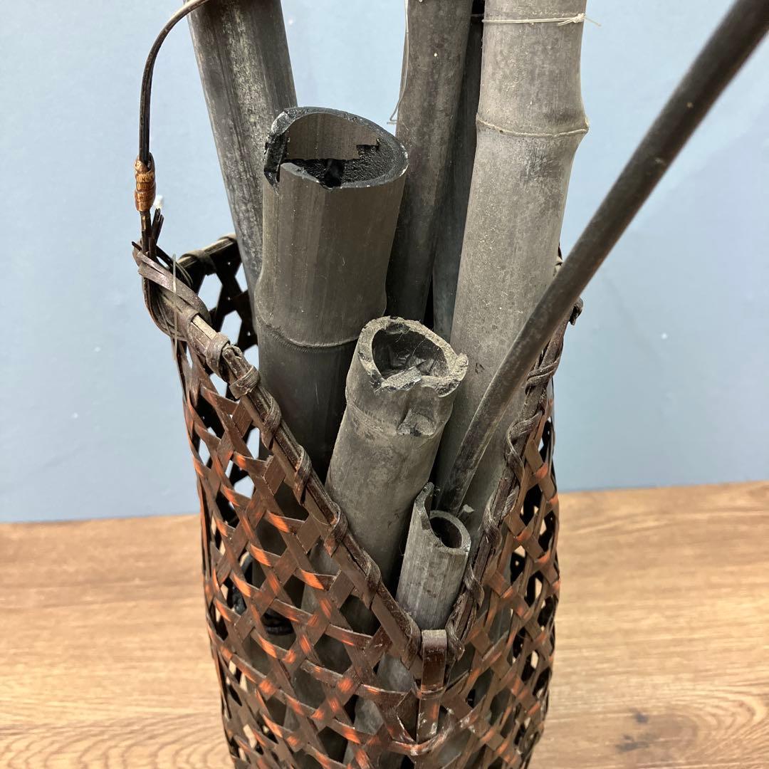 4F 趣のある逸品 竹籠 花籠 花器 竹炭 古竹 セット 囲炉裏演出 インテリア